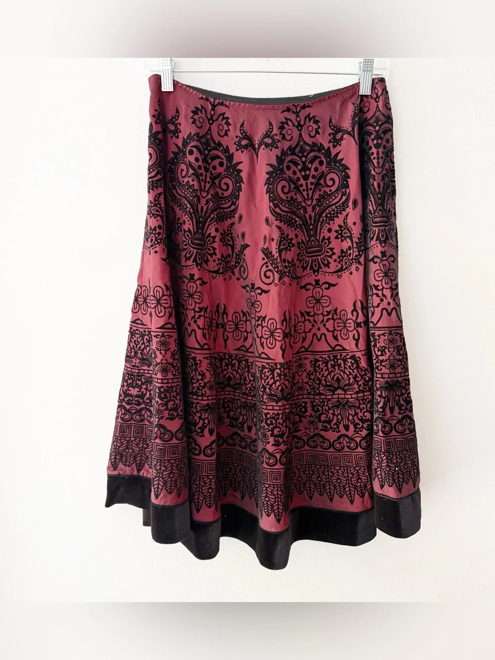 Vintage Women Metallic Velvet Midi Skirt Large Vamp Whimsigoth Dark Romance Red